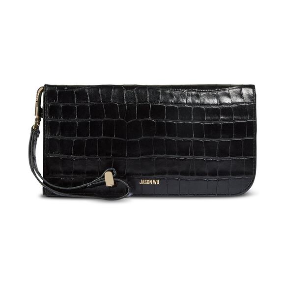 Jason Wu Elsa Croc Embossed Large Leather Wristlet - Picture 1 of 8